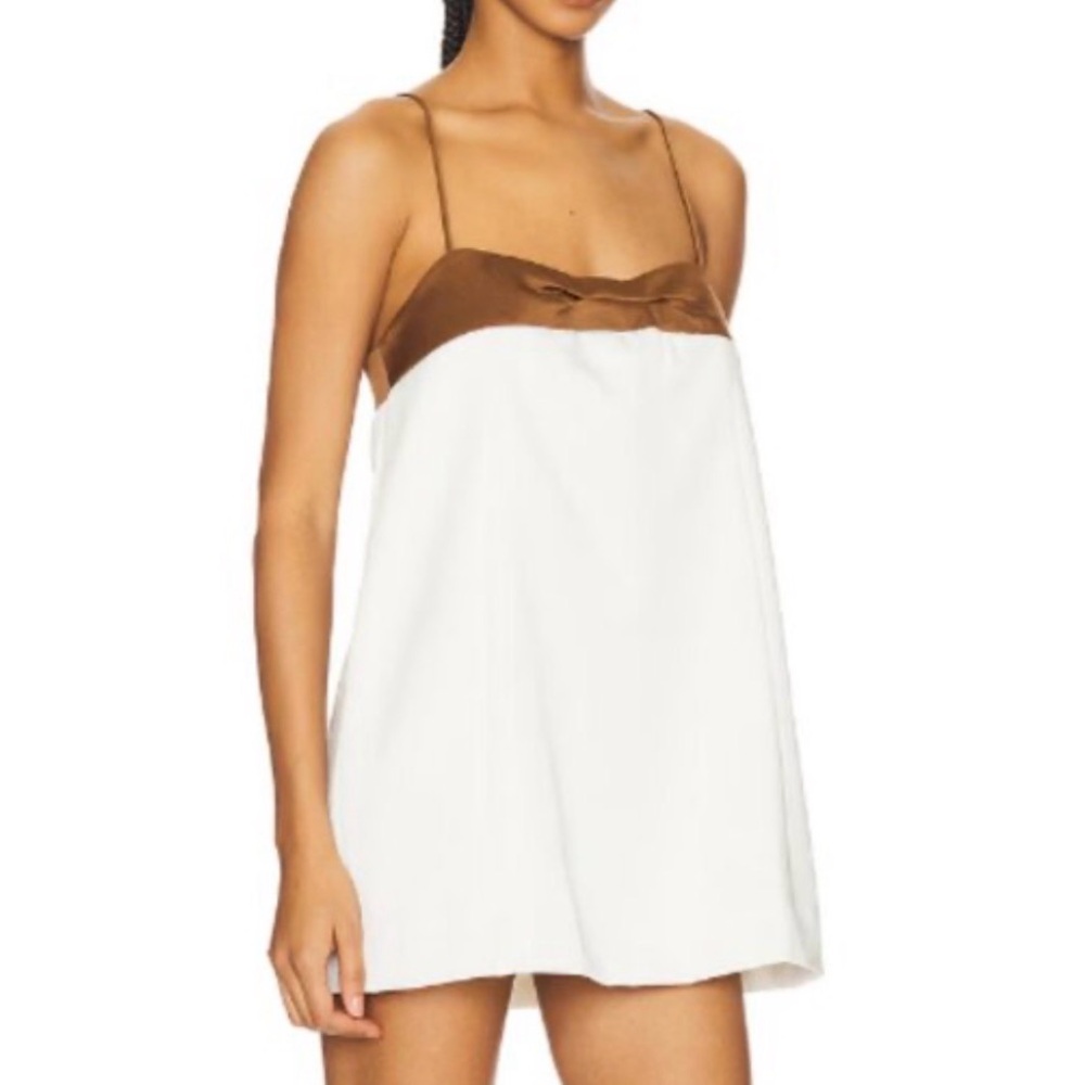 Free People Two-Tone Satin Bust Slip Chemise in White and Brown